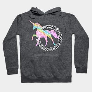 Sparkle rainbow unicorn white holiday wreath Hoodie